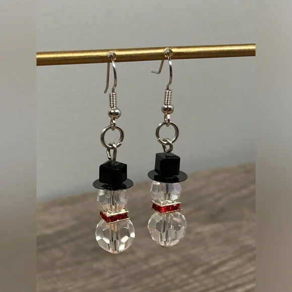 Elegant Crystal Rhinestone Snowman Dangle Drop Earrings 1.25” - Picture 2 of 6